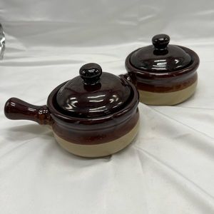 2 nice pieces  of stoneware. Two Bean Pots With Handles